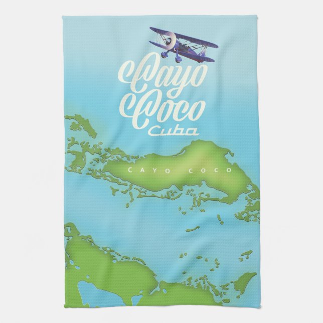 Cayo Coco Cuba vintage style map. Kitchen Towel (Vertical)