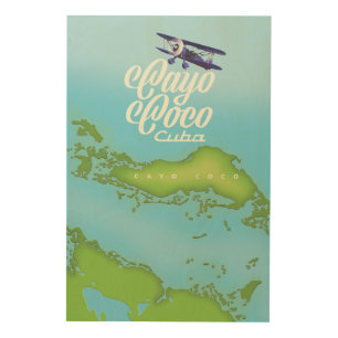 Cayo Coco Cuba vintage style map. Wood Wall Art