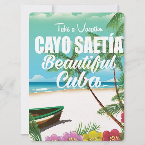 Cayo Saeta Cuba beach vacation poster Invitation