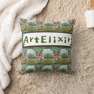 Cayote playing a soccer ball print throw pillow