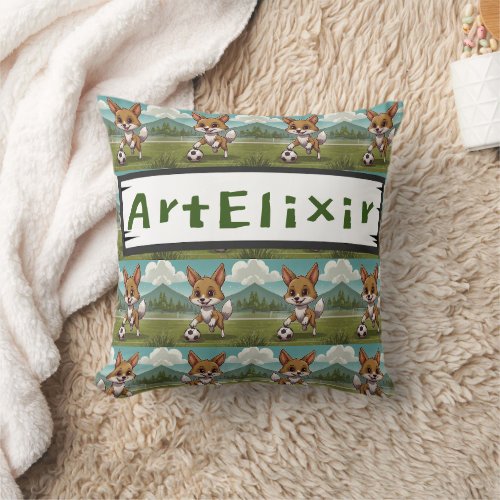 Cayote playing a soccer ball print  throw pillow