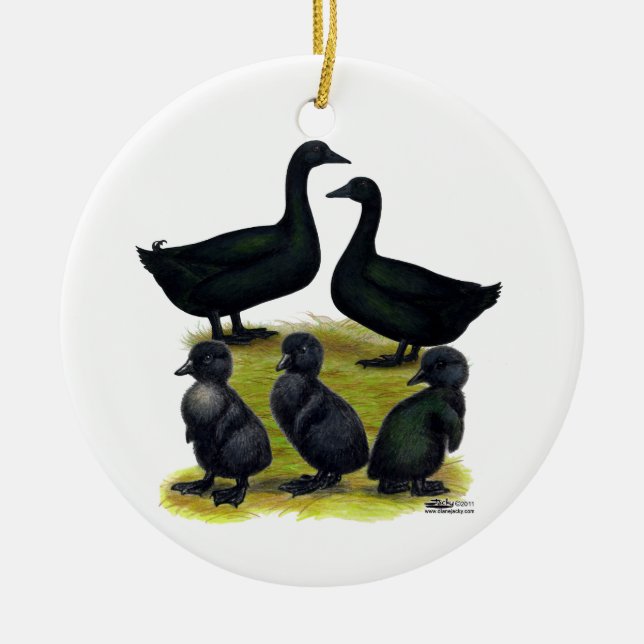 Cayuga Duck Family Ceramic Ornament (Front)