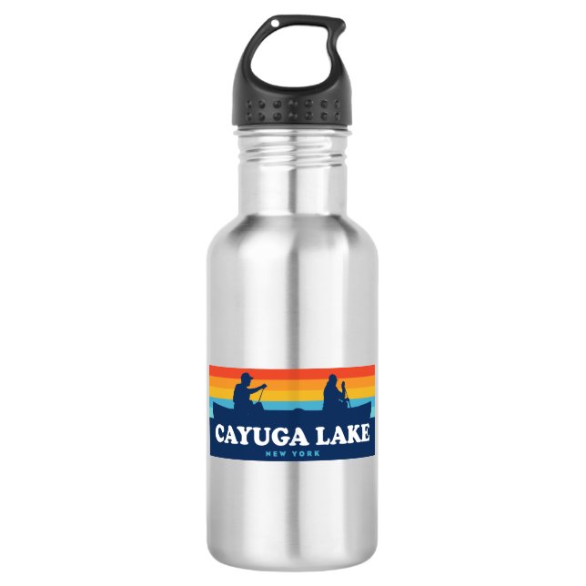 Cayuga Lake New York Canoe Stainless Steel Water Bottle (Front)