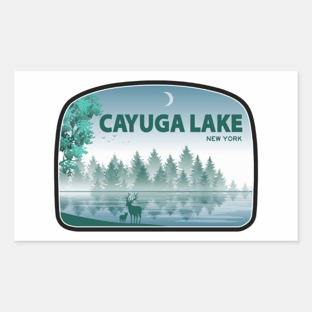 Cayuga Lake New York Deer Rectangular Sticker (Front)