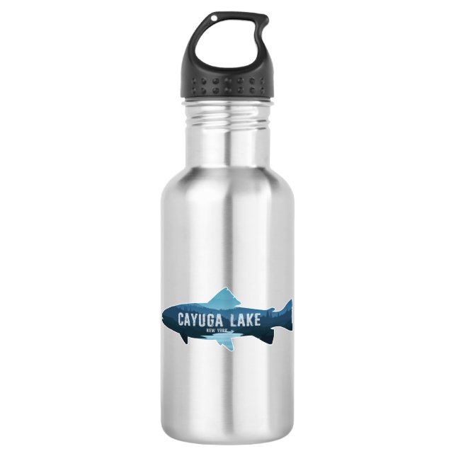 Cayuga Lake New York Fish Stainless Steel Water Bottle (Front)