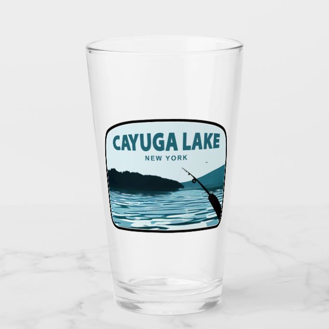 Cayuga Lake New York Fishing Rod Glass (Front)