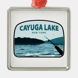 Cayuga Lake New York Fishing Rod Metal Ornament