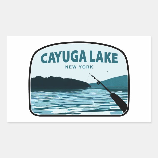 Cayuga Lake New York Fishing Rod Rectangular Sticker (Front)