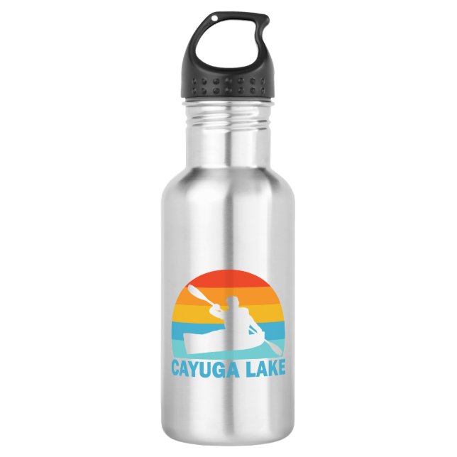 Cayuga Lake New York Kayak Stainless Steel Water Bottle (Front)
