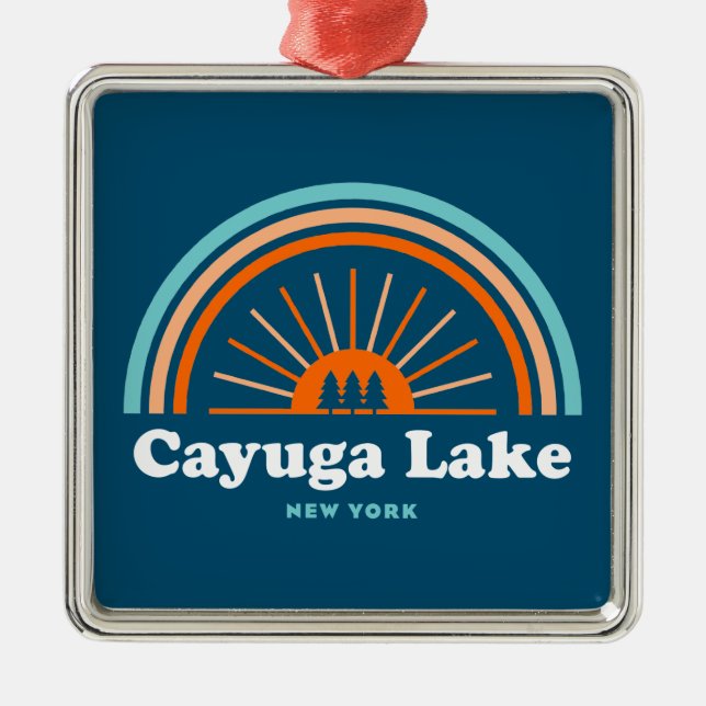 Cayuga Lake New York Rainbow Metal Ornament (Front)