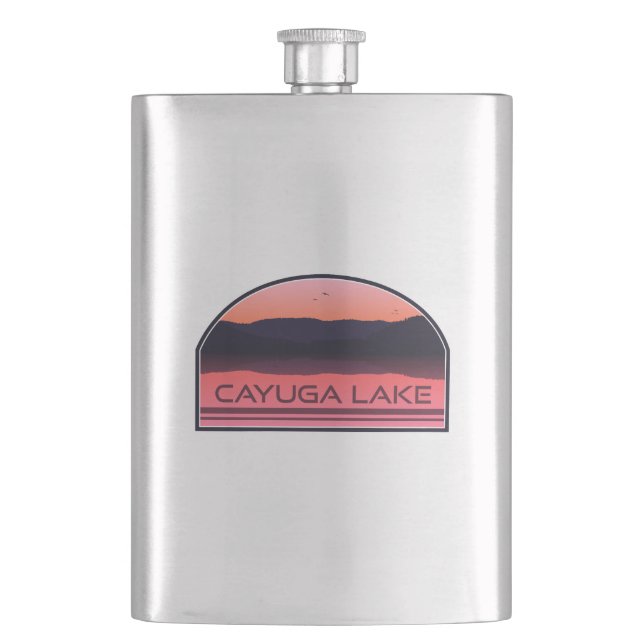 Cayuga Lake New York Red Sunrise Flask (Front)