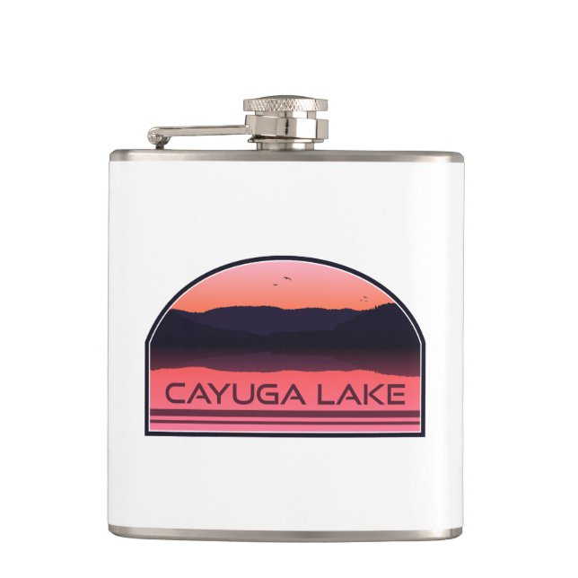 Cayuga Lake New York Red Sunrise Flask (Front)
