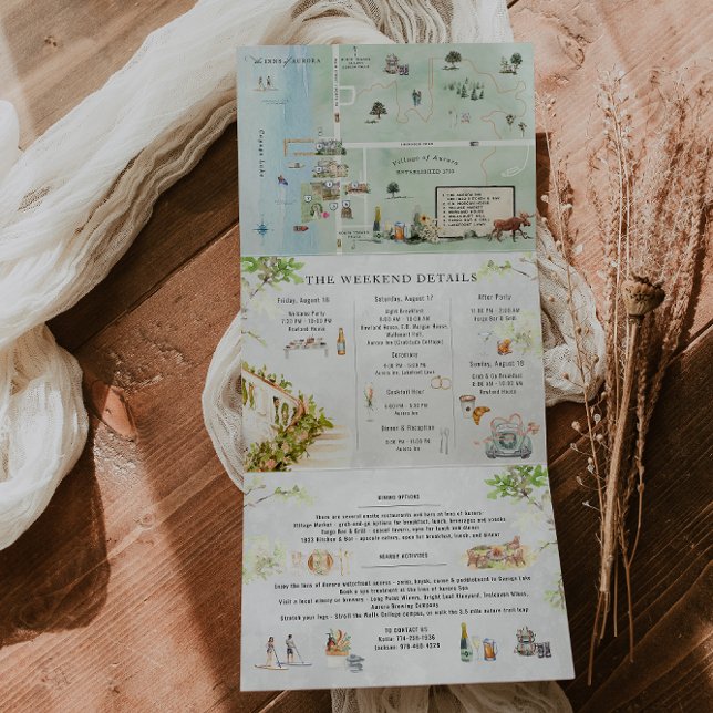 Cayuga Lake NY | Illustrated Wedding Tri-Fold  Invitation (Creator Uploaded)