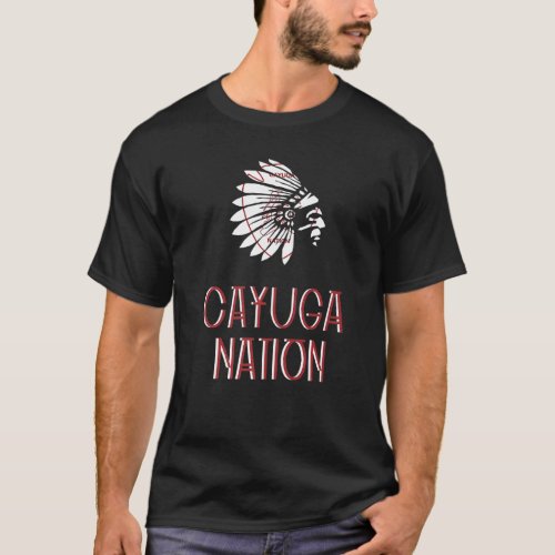 CAYUGA TRIBAL NATION FLAG NATIVE AMERICAN HEADDRES T_Shirt