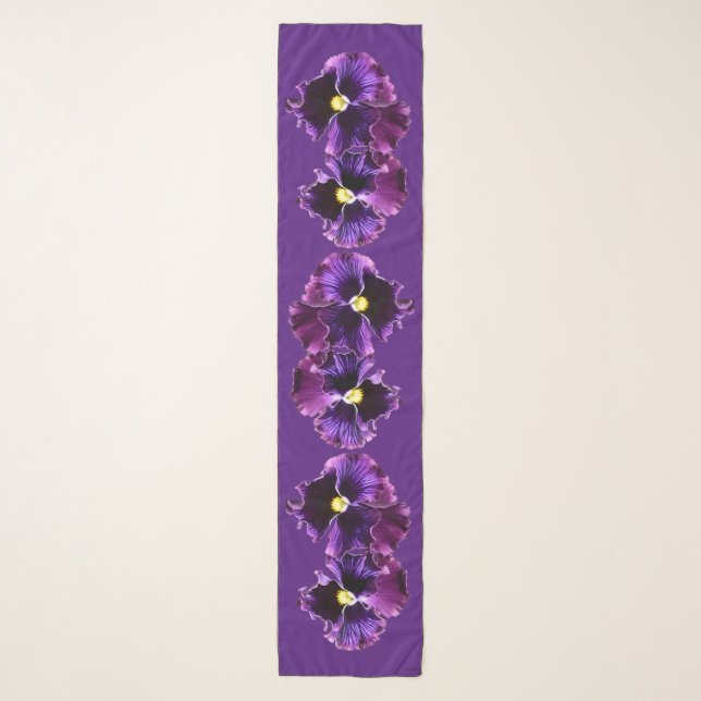 CB Black Edged Purple Pansies  Chiffon Scarf (Front)