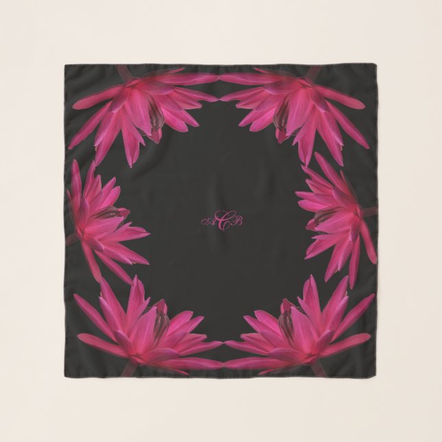 CB Burgundy Pink Water Lily Square Chiffon Scarf (Front)