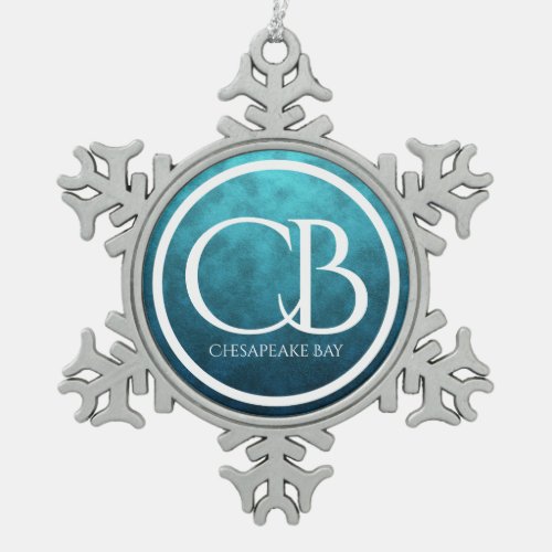 CB Chesapeake Bay with Blue Water Background Snowflake Pewter Christmas Ornament