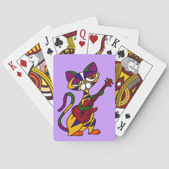 CB- Cool Cat Playing Guitar Cartoon Poker Cards (Back)