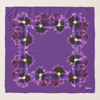 CB Deep Purple Pansies Square Chiffon Scarf