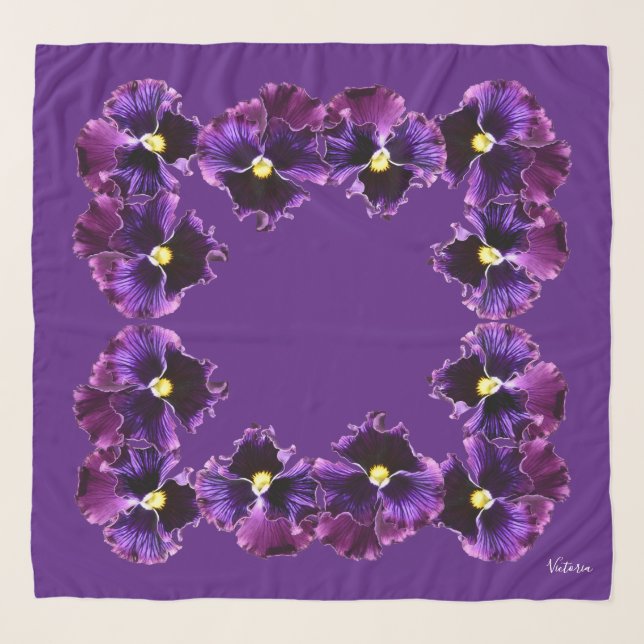 CB Deep Purple Pansies Square Chiffon Scarf (Front)