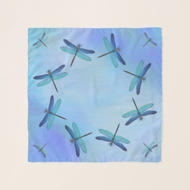 CB Dragonflies Shades of Blue Square Chiffon Scarf (Front)