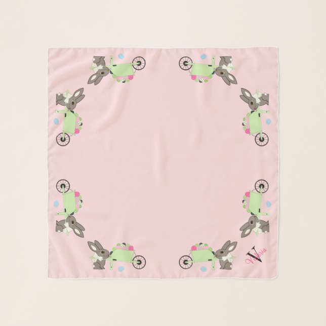 CB Easter Rabbit Wheelbarrow of Eggs Chiffon Scarf (Front)