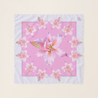 CB Elegant Dainty Lavender Pink Lily Chiffon Scarf