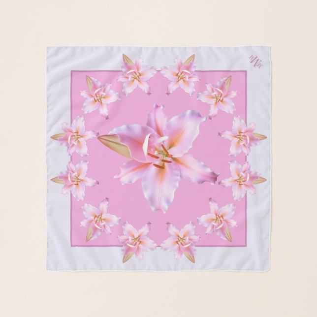 CB Elegant Dainty Lavender Pink Lily Chiffon Scarf (Front)
