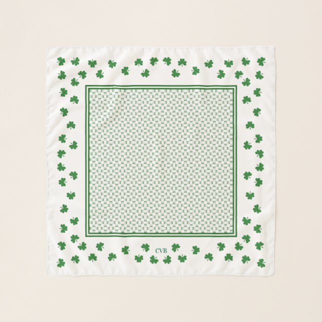 CB Elegant Irish Shamrock Initials Scarf (Front)