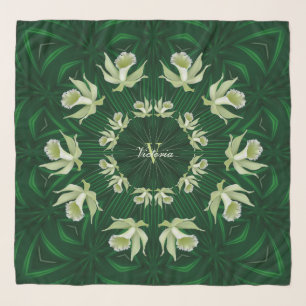 CB Green Orchids Emerald Square Chiffon Scarf