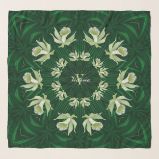 CB Green Orchids Emerald Square Chiffon Scarf