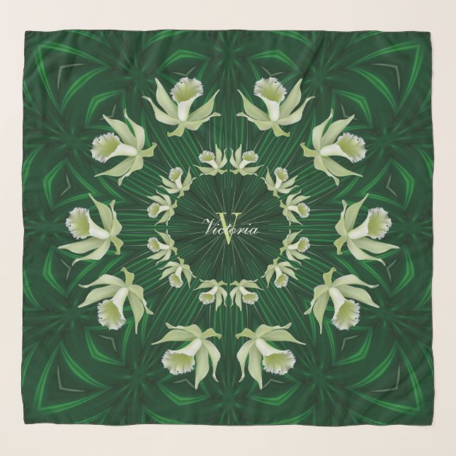 CB Green Orchids Emerald Square Chiffon Scarf (Front (Horizontal))