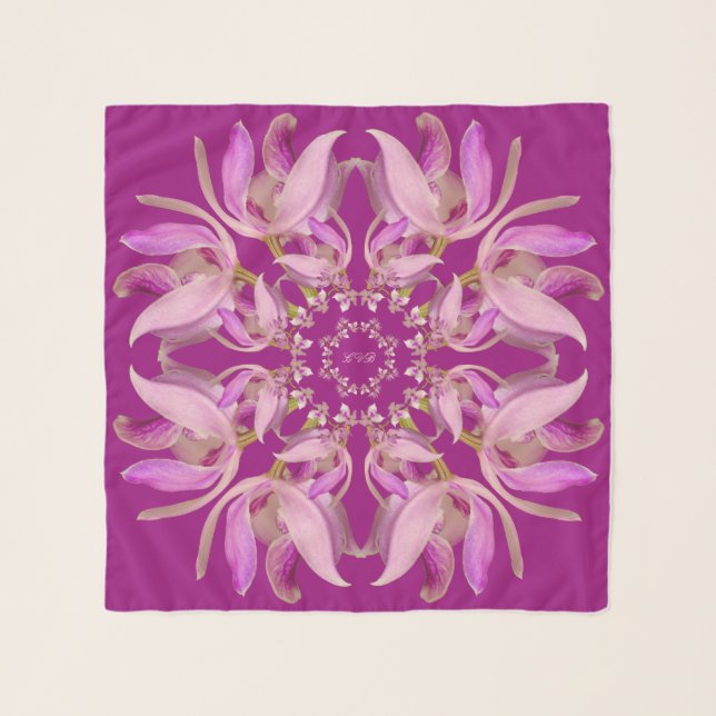 CB Red Violet & Pink Orchids Square Chiffon Scarf (Front)