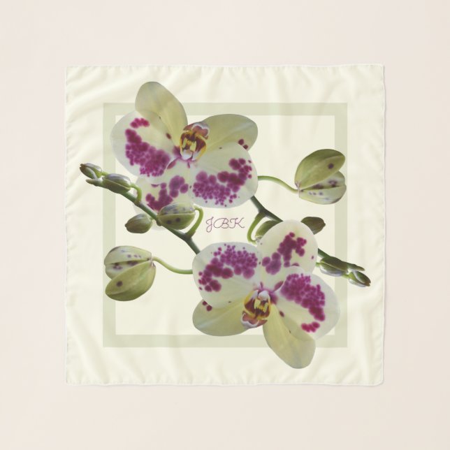 CB Rich Pale Yellow Orchids Square Chiffon Scarf (Front)