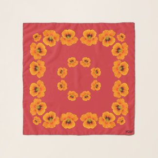 CB Saffron Colored Nasturtiums on Red Flame Scarf