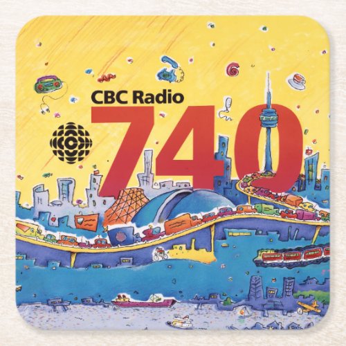 CBC Radio 740 _ 1980 promo graphic Square Paper Coaster