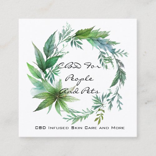 CBD Leaf Wreath Square Business Card