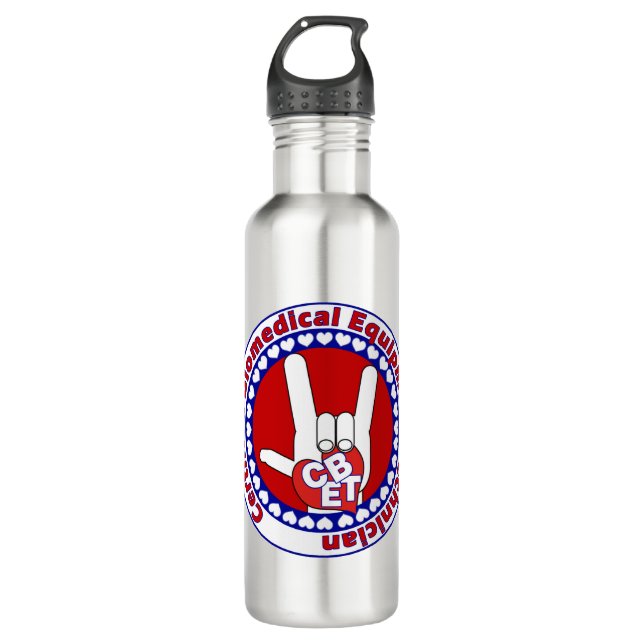 CBET CERTIFIED BIOMEDICAL EQUIPMENT TECHNICIAN  STAINLESS STEEL WATER BOTTLE (Front)