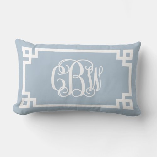 CBW Coastal Blue and White Greek Key Monogram Lumbar Pillow
