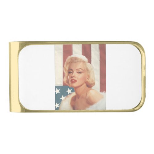 CC15 Marilyn Flag ZAZZ Gold Finish Money Clip