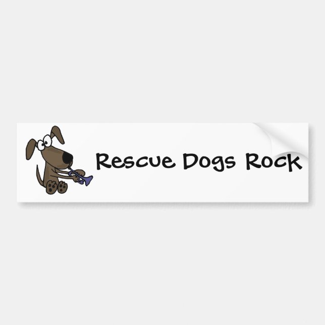 CC- Funny Puppy Dog Playing Trumpet Cartoon Bumper Sticker (Front)