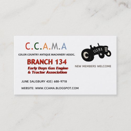 CCAMA Vintage Tractors Business Cards