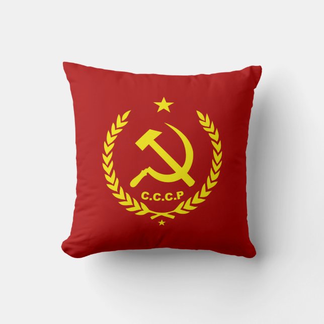 CCCP Communist Hammer and Sickle Badge Throw Pillow (Front)