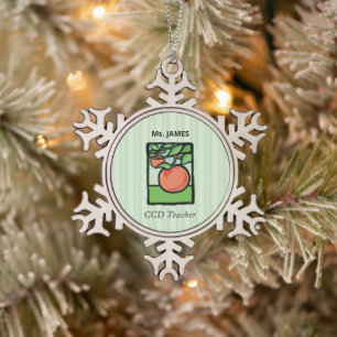 CCD Teacher Thank You, Apple Snowflake Pewter Christmas Ornament