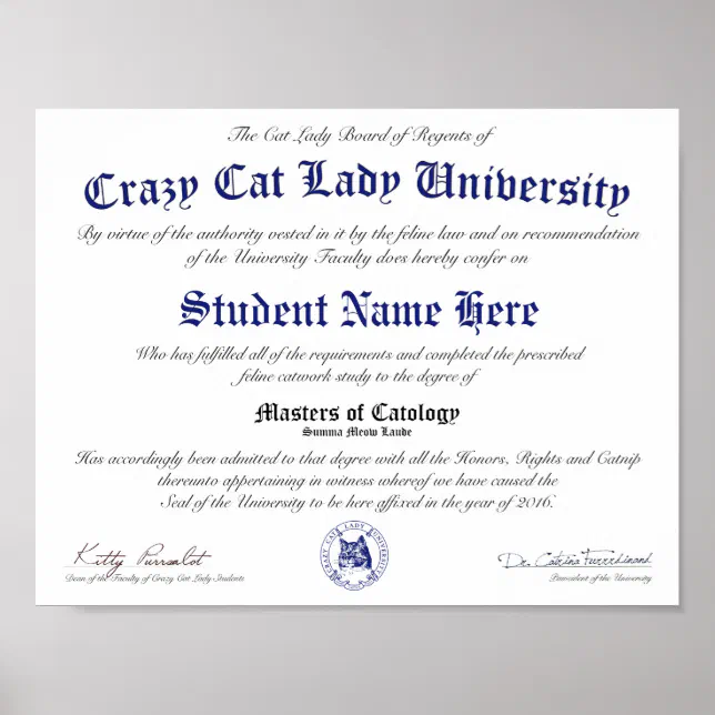 CCLU Diploma - Navy Seal - Cat Portrait Poster | Zazzle