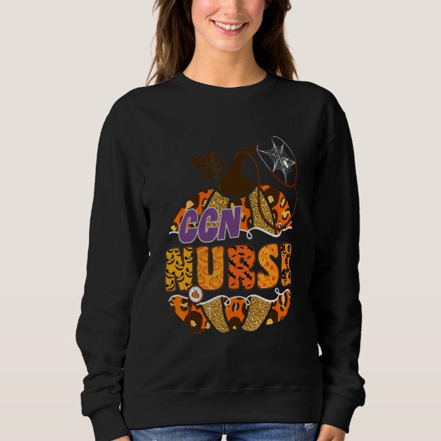 Ccn Nurse Stethoscope Halloween Pumpkin Leopard Nu Sweatshirt (Front)