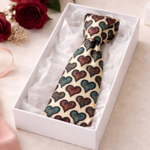 CColorful Heart Pattern Romantic Vintage Inspired Neck Tie