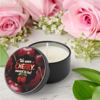 Ccozy knitted-style typography and adorable cherry mini candle favors