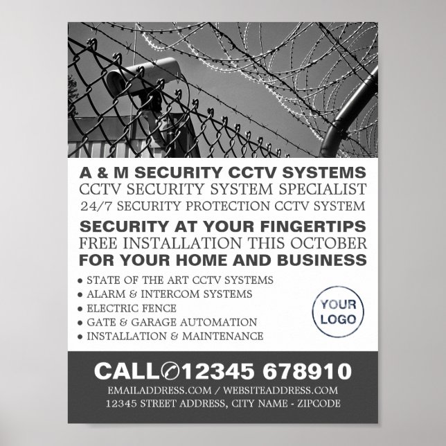CCTV & Barbed Wire, CCTV Security Advertising Poster (Front)