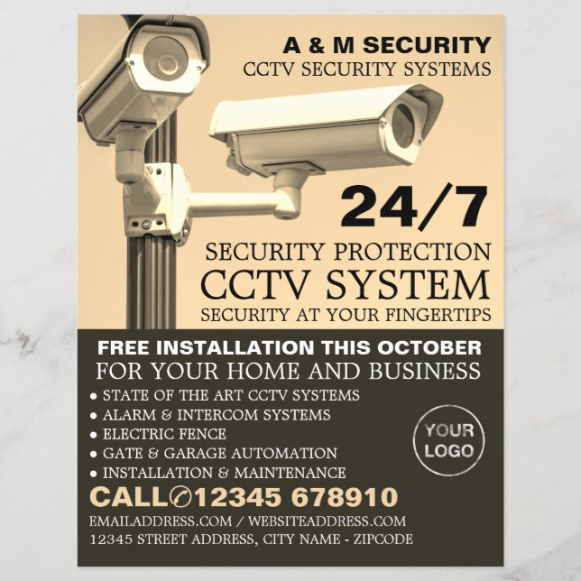 CCTV Mounted Cameras, CCTV Security Advertising Flyer (Front)